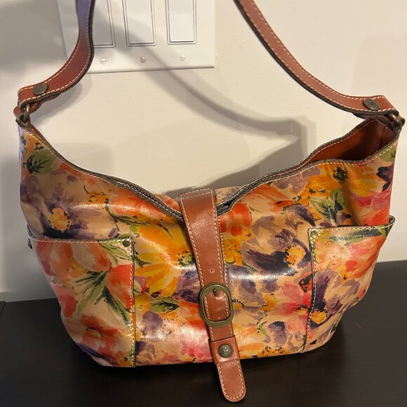 PATRICIA NASH Multi-Color Floral Print Italian Leather Shoulder Handbag - Picture 1 of 10